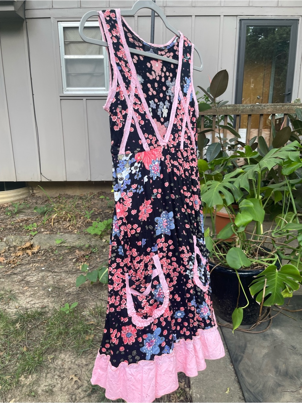 Angie Black Floral Dress with Pink and Blue Blossoms - Picture 1 of 8